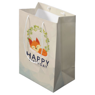 Cute Sleeping Orange Fox with Green Leaves Wreath Medium Gift Bag