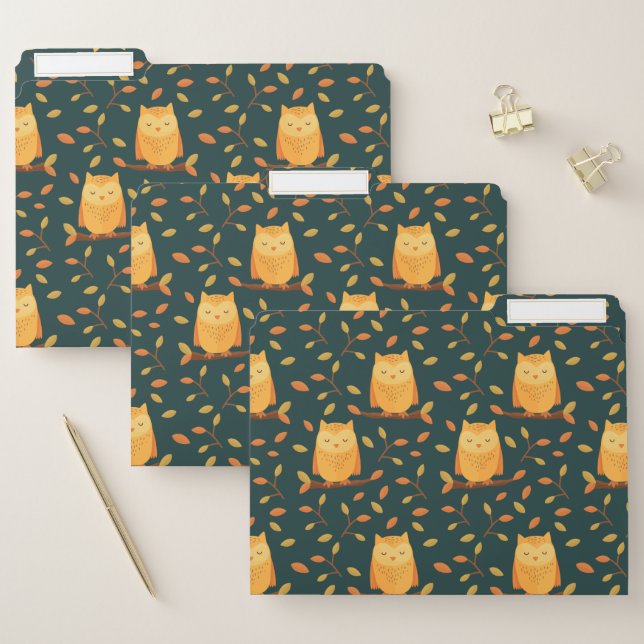 Cute Sleeping Owl Autumn Pattern 🦉 File Folder (Set)