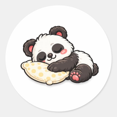 Cute Sleeping Panda with Pillow Classic Round Sticker