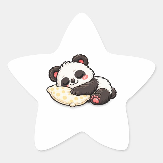 Cute Sleeping Panda with Pillow Star Sticker (Front)