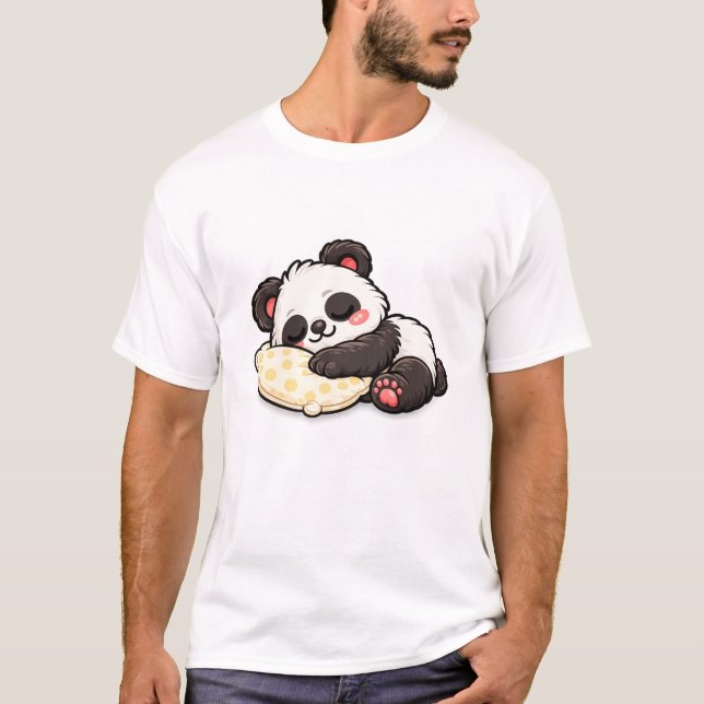 Cute Sleeping Panda with Pillow T-Shirt (Front)