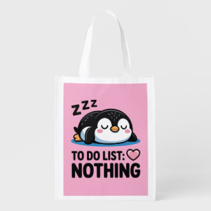 cute sleeping penguin, to do list nothing grocery bag