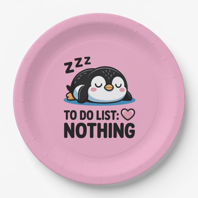 cute sleeping penguin, to do list nothing paper plates (Front)