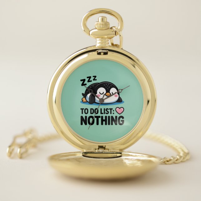cute sleeping penguin, to do list nothing pocket watch (Inside)