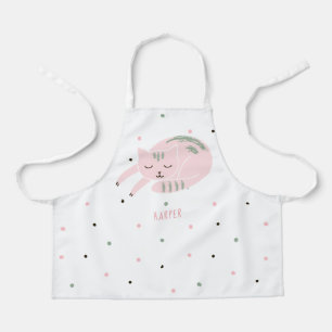 Cute Sleeping Pink Cat Personalized Apron