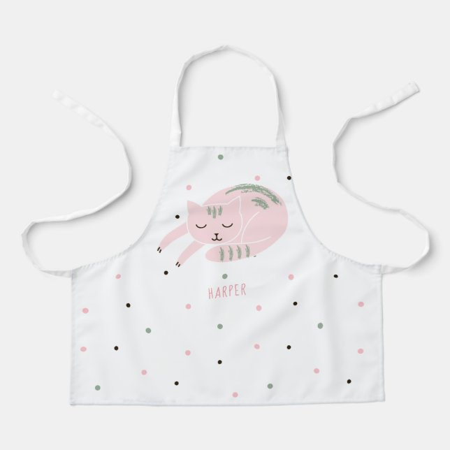 Cute Sleeping Pink Cat Personalized Apron (Front)