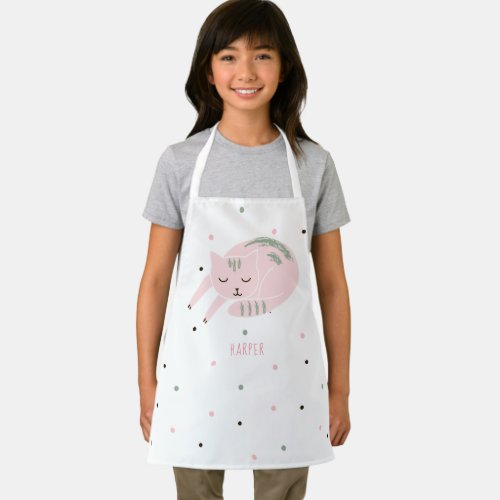 Cute Sleeping Pink Cat Personalized Apron