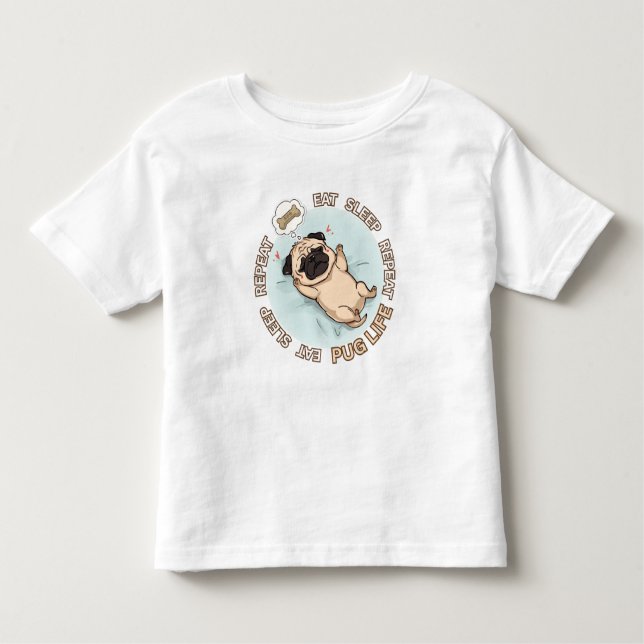Cute Sleeping Pug Baby Shirt | Eat Sleep Repeat  (Front)
