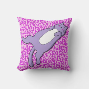Cute Sleeping Purple Cat Throw Pillow