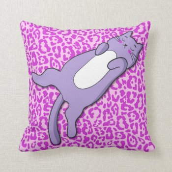 Cute Sleeping Purple Cat Throw Pillow by BamalamArt at Zazzle