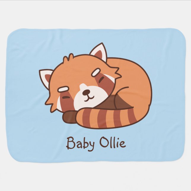 Cute Sleeping Red Panda Personalized Baby Blanket (Horizontal)
