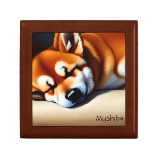 Cute Sleeping Shiba Custom Portrait Photo and Name Gift Box