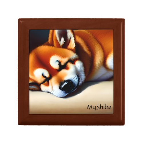 Cute Sleeping Shiba Custom Portrait Photo and Name Gift Box