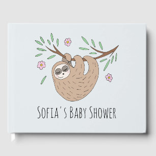Cute Sleeping Sloth Animal and Name Baby Shower Guest Book