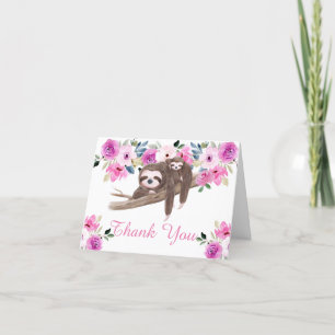 Cute Sleeping Sloth Baby Shower Letterpress Thank You Card
