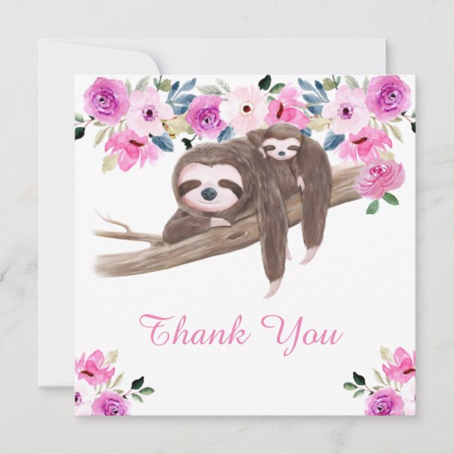 Cute Sleeping Sloth Baby Shower Thank You Card (Front)
