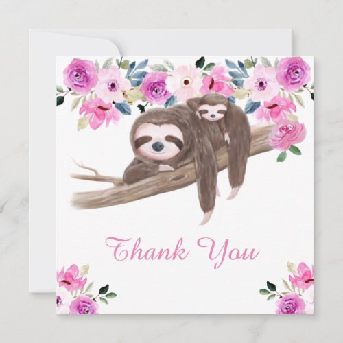 Cute Sleeping Sloth Baby Shower Thank You Card
