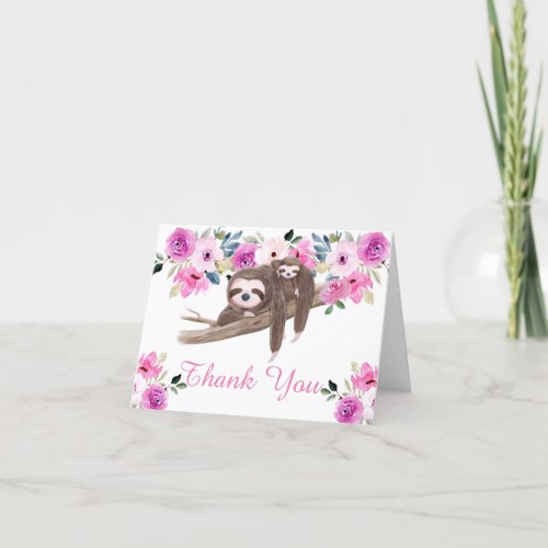 Cute Sleeping Sloth Baby Shower Thank You Card