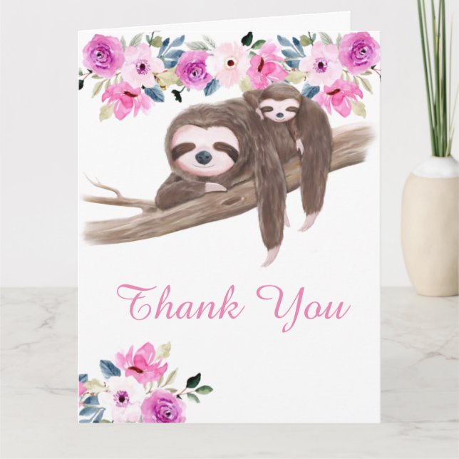 Cute Sleeping Sloth Baby Shower Thank You Card (Front)