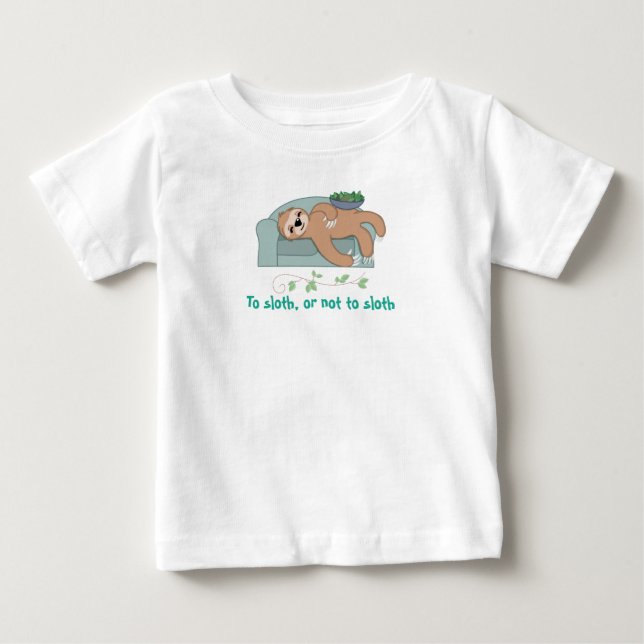 Cute Sleeping Sloth Being Lazy Tropical Jungle Baby T-Shirt (Front)