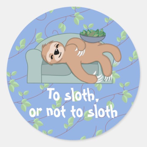 Cute Sleeping Sloth Being Lazy Tropical Jungle Classic Round Sticker