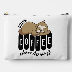 Cute Sleeping Sloth Coffee Quote Accessory Pouch