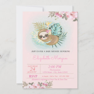 Cute Sleeping Sloth Floral Baby Shower Invitation