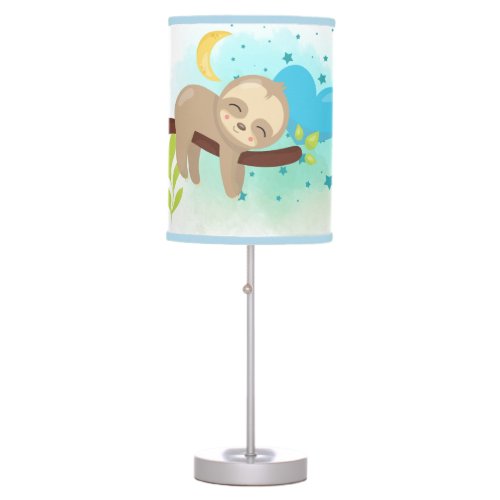 Cute Sleeping Sloth Heart Stars Nursery Table Lamp