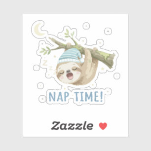 Cute Sleeping Sloth "Nap Time!" Cartoon Sticker