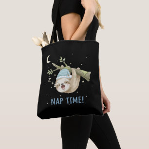 Cute Sleeping Sloth "Nap Time!" Cartoon Tote Bag