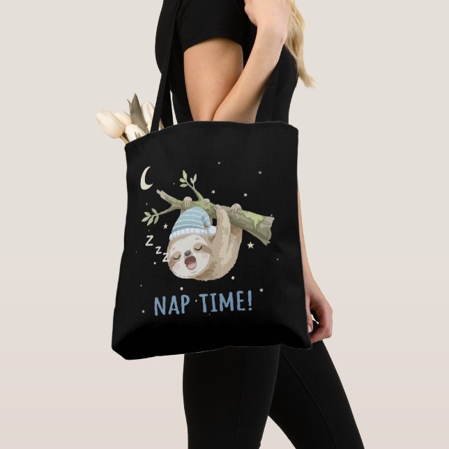 Cute Sleeping Sloth "Nap Time!" Cartoon  Tote Bag (Close Up)