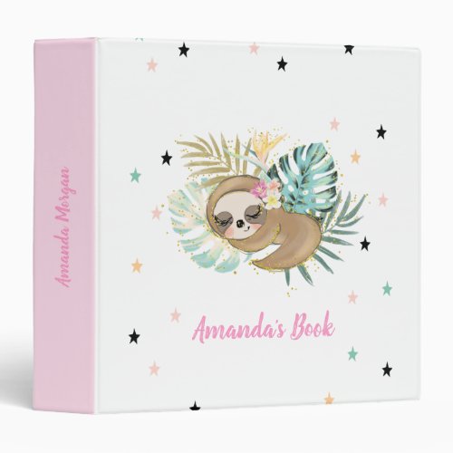 Cute Sleeping SlothStarsPrincess   3 Ring Binder