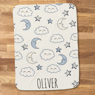 Cute Sleeping Stars, Moons and Clouds Baby Blanket
