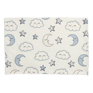 Cute Sleeping Stars, Moons and Clouds Pillow Case