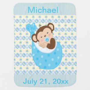 Cute Sleeping Swaddled Baby Boy Monkey Stroller Blanket