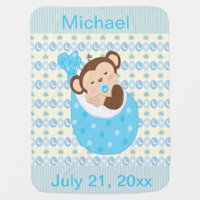 Cute Sleeping Swaddled Baby Boy Monkey Stroller Blanket (Front)