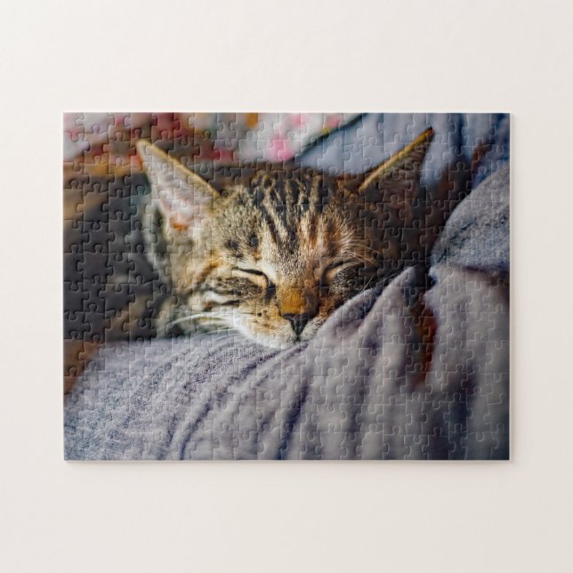 Cute Sleeping Tabby Cat Photo Jigsaw Puzzle (Horizontal)