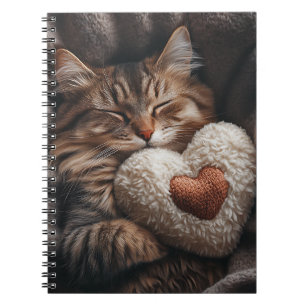 CUTE SLEEPING TABBY CAT WITH HEART PILLOW NOTEBOOK