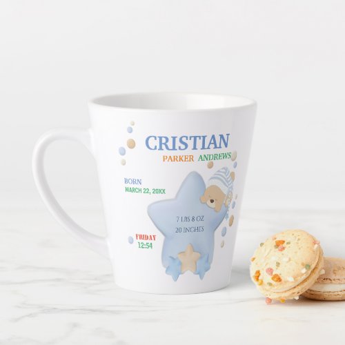 Cute Sleeping Teddy Bear Baby Boy Birth Stats Latte Mug