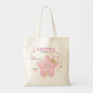 Cute Sleeping Teddy Bear Baby Girl Birth Stats Tot Tote Bag