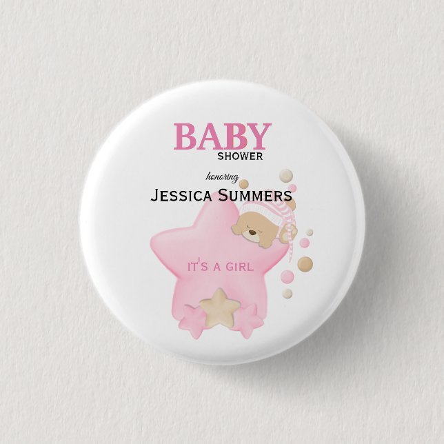 Cute Sleeping Teddy Bear Baby Shower Button (Front)
