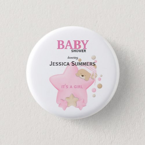 Cute Sleeping Teddy Bear Baby Shower Button