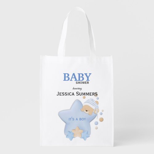 Cute Sleeping Teddy Bear Baby Shower Grocery Bag