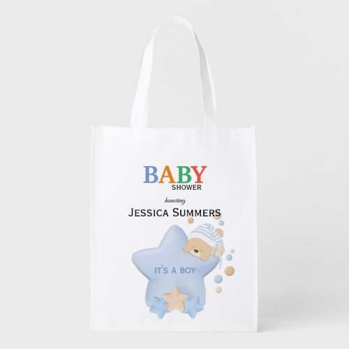 Cute Sleeping Teddy Bear Baby Shower Grocery Bag
