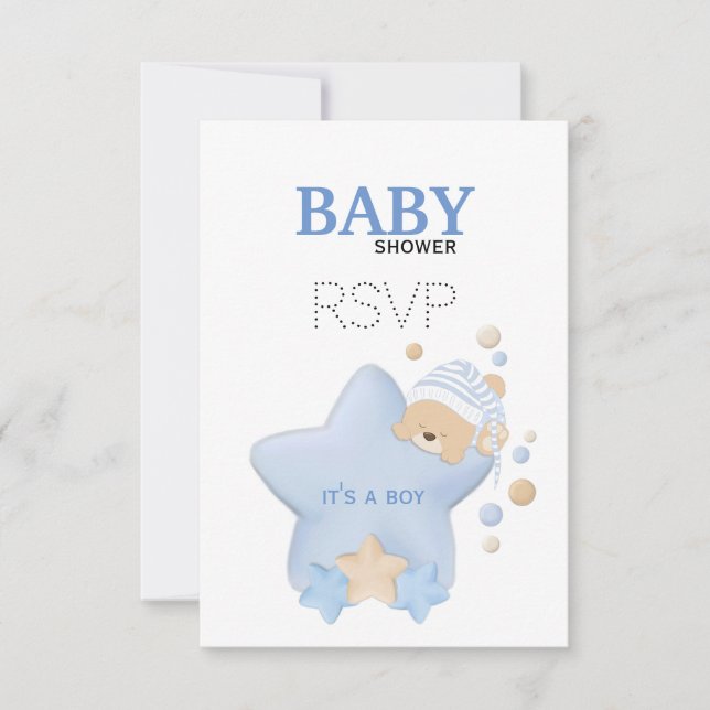 Cute Sleeping Teddy Bear Baby Shower RSVP Card (Front)