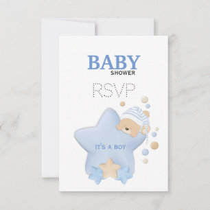 Cute Sleeping Teddy Bear Baby Shower RSVP Card