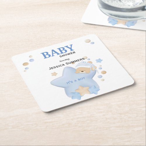 Cute Sleeping Teddy Bear Baby Shower Square Paper  Square Paper Coaster