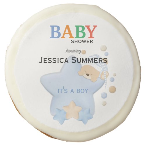 Cute Sleeping Teddy Bear Baby Shower Sugar Cookie