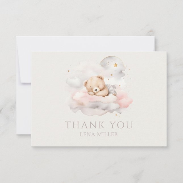 Cute Sleeping Teddy Bear Baby Shower Thank You Card (Front)