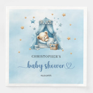 Cute sleeping teddy bear boy baby shower paper dinner napkins
